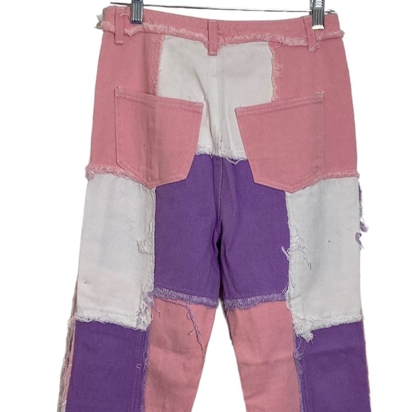 SHEIN Patchwork JeansButton-Front Size Small Purple Pink White Patchwork - Picture 5 of 12